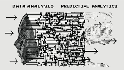 Aufkleber - Abstract technology background with 3d face made of particles. Conceptual illustration of Artificial intelligence.