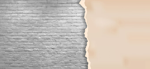 Poster - Ripped paper on modern brick wall texture background, Vector illustration design