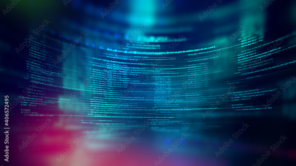 Programming code abstract technology background of software developer and  Computer script 3d illustration - obrazy, fototapety, plakaty 