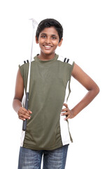 Cheerful Indian teen with golf stick.