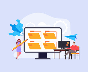 Wall Mural - file folder computer laptop screen organization concept. vector flat graphic design simple illustrat