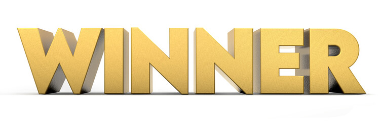 winner word made from realistic gold isolated on white background. 3d illustration.