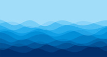 Blue Water Wave Line Deep Sea Pattern Background Vector Illustration.