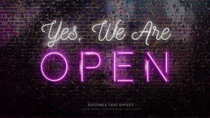 Poster - open sign neon light typography premium editable text effect