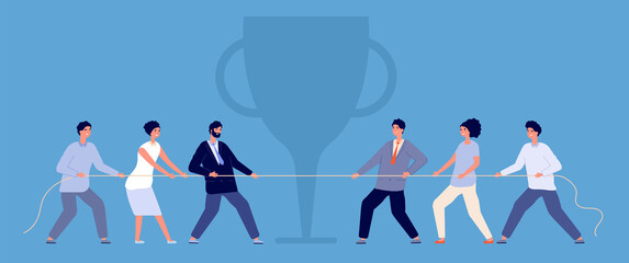 Wall Mural - Business rope pulling. Tug war, people confrontation flat concept. Balance person game, team conflict or competition utter vector concept. Competition confrontation, effort competing illustration