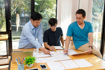 Wall Mural - graphic designers work together with ux ui designer planning application template layout framework f