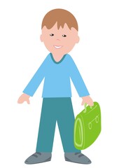 Canvas Print - Boy and school bag, one person, vector illustration