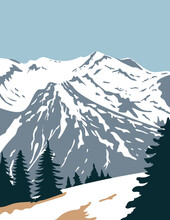 Olympic National Park  With Summit Of Mount Olympus In Washington State United States WPA Poster Art