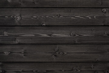 Wall Mural - Dark black wooden background. Clear, beautiful wood grain. Wooden boards are laid horizontally. Copy space.