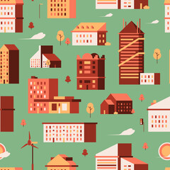 Wall Mural - houses seamless pattern. urban buildings small city constructions garish vector background. building