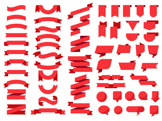 Wall Mural - flat banners. curly ribbons collection tags decorative flags recent vector colored set. red tape, ta
