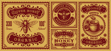 A Bundle Of Vintage Honey Labels, These Design Can Be Used As Packages For Different Honey Products