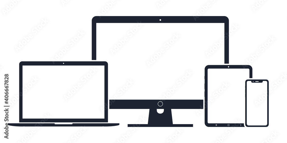 Set of digital devices icons vector illustration of responsive web design - obrazy, fototapety, plakaty 