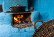 Blue rural fireplace