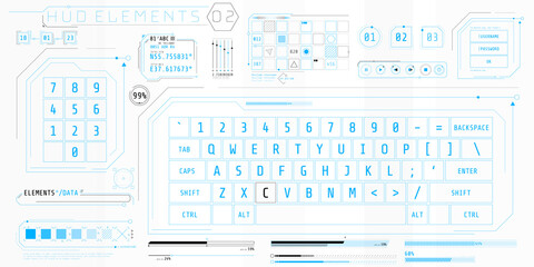 A set of HUD keyboards elements for a futuristic interface.