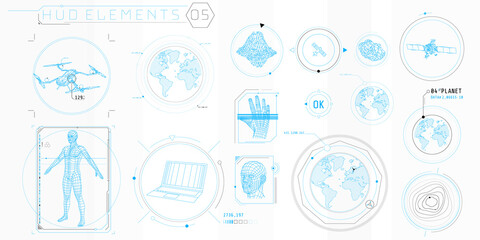 Wall Mural - a set of hud 3d-scanning elements for a futuristic interface.