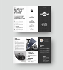Canvas Print - vector trifold template with geometric design isolated on white,black background, standard brochure 
