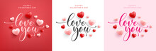 Love Word Hand Drawn Lettering And Calligraphy With Cute Heart On Red,white And Pink Background.Valentine's Day Template Or Background For Love And Valentine's Day Concept