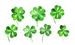 Set of trefoil, clover leaves with 3, 4 four leaf. Watercolor collection for St Patrick day. Celtic, irish symbol of luck