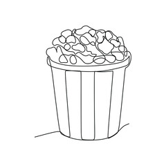 Wall Mural - Popcorn in a jumbo bucket illustration. Continuous one line drawing