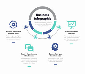 Fototapete - Simple concept for business diagram with four steps and place for your description. Flat infographic design template for website or presentation.