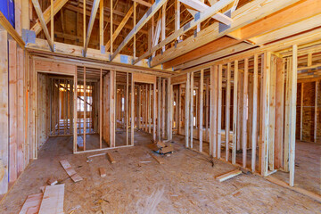 Framing beam of new house under construction home framing