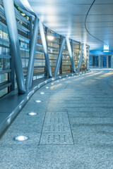 Interior view of empty modern pedestrian walkway