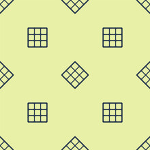 Blue Waffle Icon Isolated Seamless Pattern On Yellow Background. Vector.