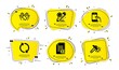 © blankstock - Hold smartphone, Refresh and Financial documents icons simple set. Yellow speech bubbles with dotwork effect. Project edit, Smartphone holding and Hammer blow signs. Vector