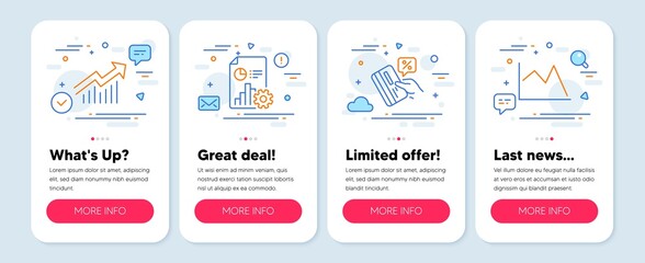 Wall Mural - Set of Finance icons, such as Credit card, Report, Demand curve symbols. Mobile screen banners. Line chart line icons. Loan percent, Presentation document, Statistical report. Financial graph. Vector