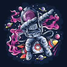 Astronaut Dabbing Style On A Space Rocket With The Stars And Planets