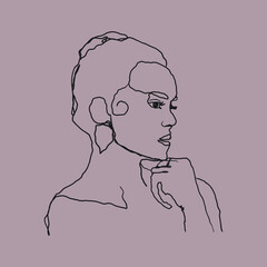 Wall Mural - Abstract one line woman portrait. Continuous contemporary minimal design, hand drawn female face for tattoo, print. Vector art.