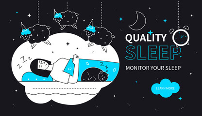 Quality sleep - flat design style web banner