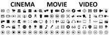 Set Of 100 Cinema, Movie, Video Icons, Collection Film, Tv Sign - Stock Vector