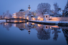 Winter Evening In Historical City Ceske Budejovice In The Czech Republic