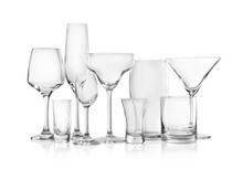 Set Of New Bar Glassware On White Background