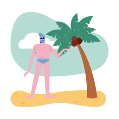 Poster - Summer man cartoon with swimwear at beach vector design