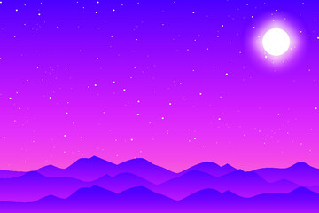 Flat moon and stars vector background