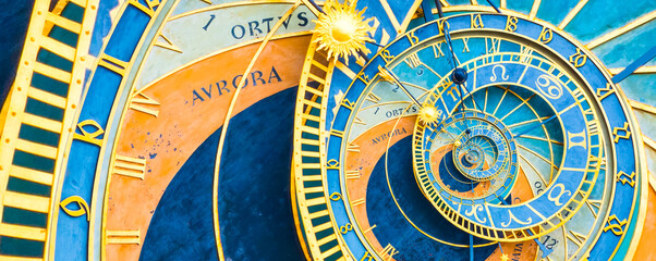Leinwandbilder - Droste effect background based on Prague astronomical clock. Abstract design for concepts related to astrology and fantasy.