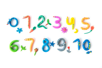 Plasticine  colorful number set isolated on a white background.