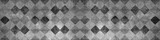 Fototapeta Łazienka - Old black anthracite grey gray white vintage shabby patchwork mosaic tiles wallpaper stone concrete cement wall texture background banner, with rhombus diamond rue lozenge square print