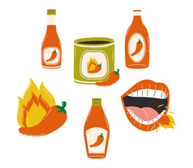 Wall Mural - Hot chili pepper sauces icon collection vector design