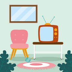 Canvas Print - home chair and tv on table vector design