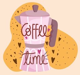 Canvas Print - coffee time kettle cooking in cartoon style lettering