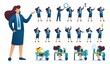 © elizaliv - Set of Businesswoman. Presentation in various in various poses and actions. 2D Flat character vector illustration N1