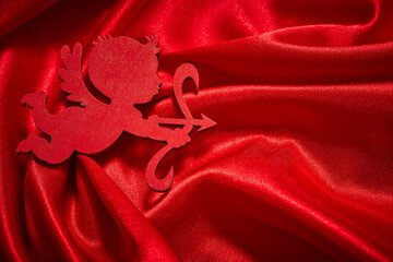 Wall Mural - Valentines Day Background, Valentine Heart Red Silk Fabric, Wedding Love - Image