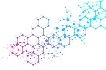Wall Mural - Science network pattern, connecting lines and dots. Technology hexagons structure or molecular connect elements.