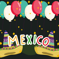 Poster - mexico culture traditional hat balloons festive party design