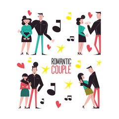 Poster - Romantic couple cartoons icon set vector design