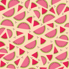 Wall Mural - food pattern, slice watermelon fresh fruit tropical design